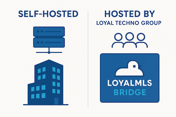 Self-hosted vs hosted MLS integration solution diagram